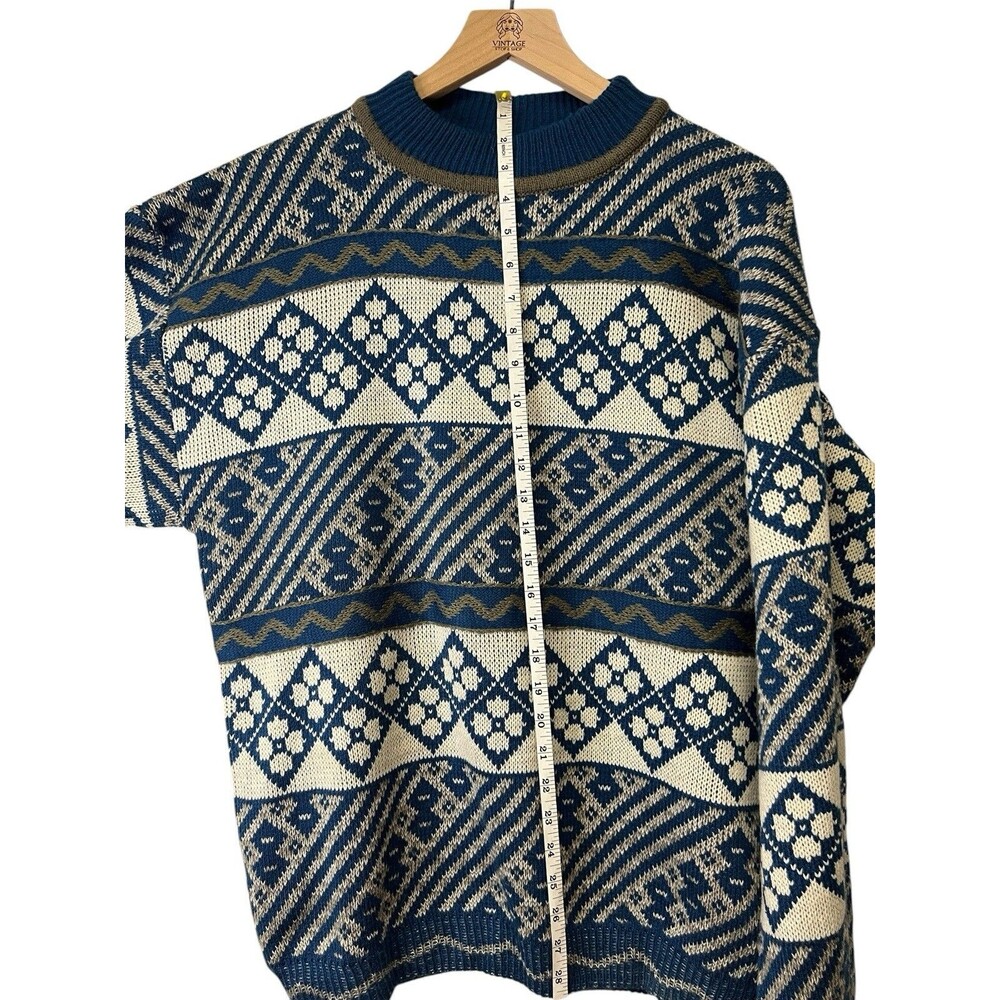 Vintage Graphix Unisex Adult Grandpa Fisherman Knit Sweater Blue Cream Stripe XL - Picture 10 of 13
